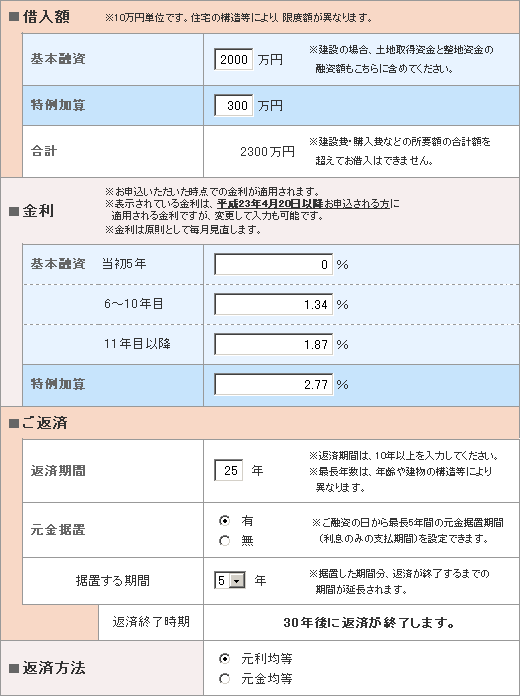 建設・購入を予定している方の入力画面